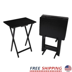 5-Piece Indoor Folding Tray Table Set W/ Storage Rack Space Saving Solution New - Picture 1 of 7