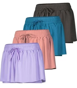 Real Essentials 4 Pack Womens Flowy Dry Fit Shorts Gym Yoga Workout Summer Med - Picture 1 of 6