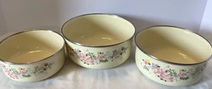 Vintage Pfatzgraff Tea Rose Metal Enamel Nesting Bowls Set Of 3 - Picture 1 of 10
