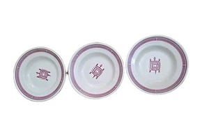 Set Of 3 Pipestone Ancient Mimbreno Indian-Burgundy Rimmed Soup Bowls - Picture 1 of 11