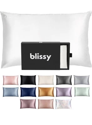 "Funda de almohada Blissy 22 Momme 100 % seda morera blanco puro tamaño estándar 20""x 26""" Foto 1 de 4