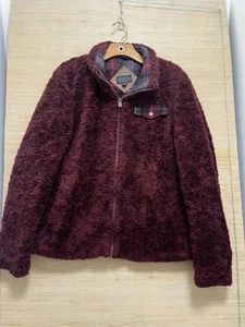 Pendleton Jacket Womens Large Burgundy Sherpa Fleece Plaid Lining Full Zip Cozy - Picture 1 of 7