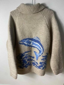 Suéter de pesca con mosca Cowichan grueso tejido a mano vintage L/XL - Imagen 1 de 4