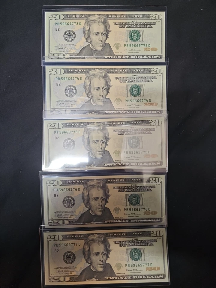 5 LUCKY 2017 20 Dollar Bills with Sequential Ser. Numbers an 69 & 777 In Serial# - Image 1 of 4