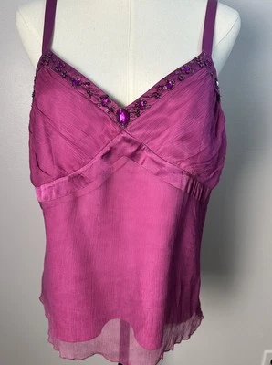 Camisola/Tanque Rosa 100% Seda Cuentas y Secuencia Correas de Espagueti/Cremallera Talla XL Foto 1 de 4