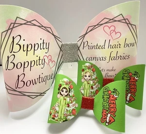 FELIZ NAVIDAD GRINCH NAVIDAD 4" TELA DE LONA IMPRESA LAZOS HACER LAZOS PARA EL CABELLO - Imagen 1 de 3