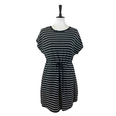 Camiseta Rafaella Vestido Cordón Bolsillos Negro Blanco Rayas Mujer’s Grande Foto 1 de 4