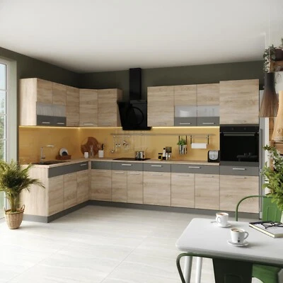 Küchenzeile Eckküche Winkel Küche Einbauküche ALINA Sonoma Eiche 180x350 cm - Bild 1 von 4