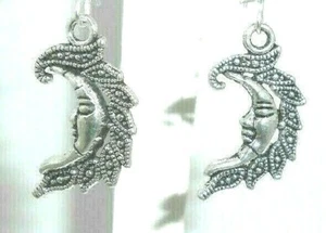 New   Beaded Man in the Crescent MOON Silver-tone Dangle Earrings 1-7/8" Long - Bild 1 von 4
