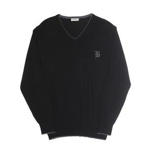 BALMAIN PARIS Embroidered Jumper Black Tight Knit Wool V-Neck Mens L - Picture 1 of 8