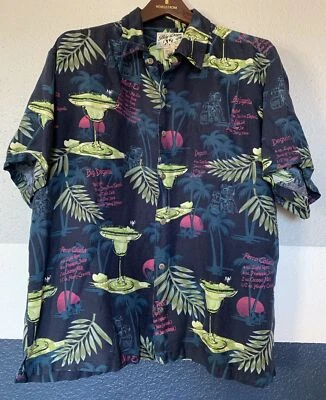 Большая гавайская рубашка с рецептами коктейлей для больших собак на пуговицах льняная вискозная смесь - Изображение 1 из 4