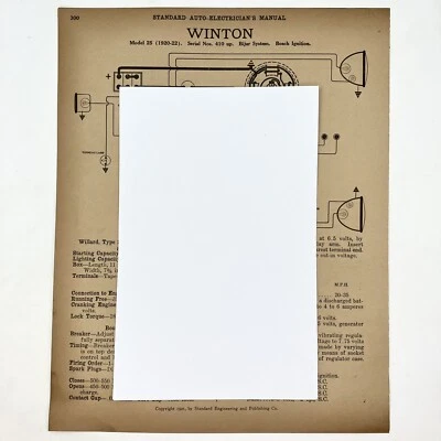 Vtg 1920-22 25 Winton & 1918 6-51 Paige Standard Auto Electrician Manual - Image 1 of 2