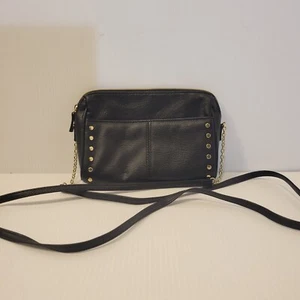 Small Black/Gold Handbag Purse Zippered w/ Shoulder Strap Pleather Unbranded - Picture 1 of 5