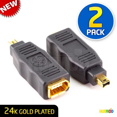 2x GE 24K GOLD Plated Female 6 Pin to 4 Pin Male F/M FIREWIRE IEEE 1394 Adapter - Image 1 of 3