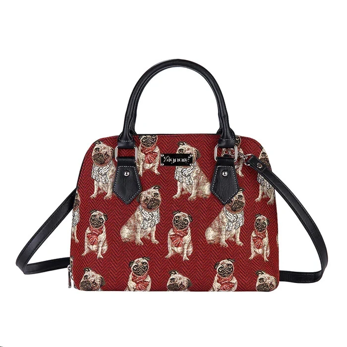 Signare Pug Dog Red Art Tapestry Convertible 2 in 1 Handbag Shoulder Grab Bag - Image 1 of 4