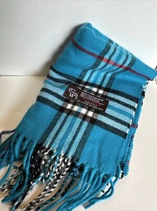 Italy Design Scarf Check Turquoise Cashmere Scarf - Picture 1 of 4