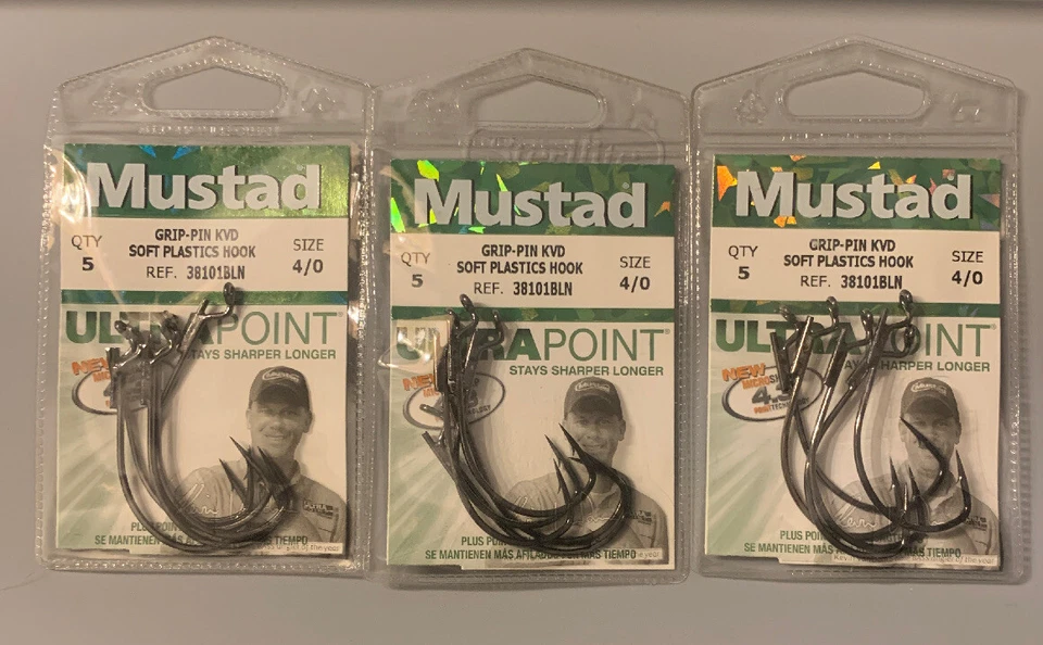 Mustad KVD Grippin Softplast Bigmouth Widegap-blknkl 5ct 4 0