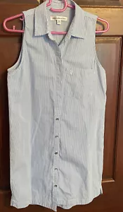 Abercrombie & Fitch XS Blue and White striped sleeveless button front long shirt - Picture 1 of 12