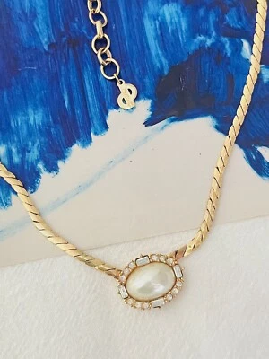 Christian Dior винтажный большой овальный белый жемчуг прямоугольник круг кристалл, ожерелье - Изображение 1 из 4