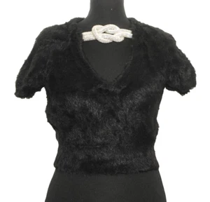 ALEXANDER WANG CRYSTAL KNOT V NECK CROP TOP SWEATER SMALL - Picture 1 of 6