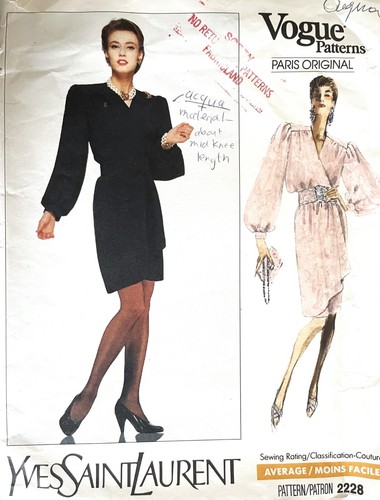 SAINT LAURENT (YSL) Abito originale Vogue Paris anni '80 motivo Yeves Saint Laurent 2228 taglia 10