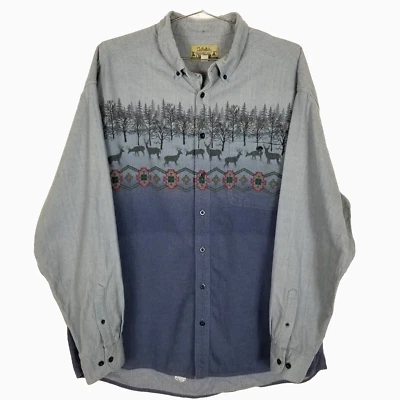 VTG Cabelas Reindeer All Over Print Deerskin Soft Chamois Flannel Shirt Size 2XL - Image 1 of 4