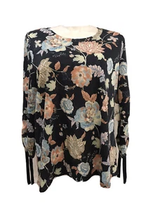 Soleillee Women's Plus Size 3X Floral Ribbon Sleeve Blouse Top Navy Peach New - Picture 1 of 10