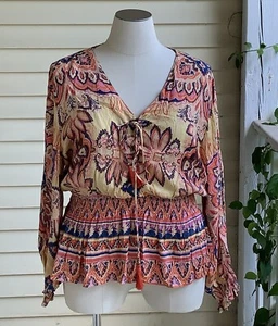 Neu mit Etikett Angie Bauernbluse plus 2X Top Korsett Spitze Mieder gelb koralle Blumen Boho - Bild 1 von 8