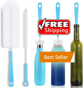 Bottle Cleaning Brush Set Long Handle Silicone Brushes Jug Thermos Flask Cleaner - Picture 1 of 9