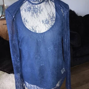 Miss Sixty Blue Lace Fitted Long Sleeve Blouse S - Picture 1 of 15