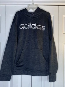 Adidas Hoodie Sweatshirt Men's Spell-out Kangaroo Pocket Gray Climawarm Sz S/M - Picture 1 of 3