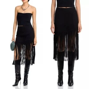 NWT BAGATELLE.NYC Faux Suede Fringe Midi Skirt in Black Size S - Picture 1 of 11