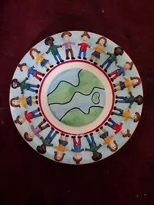 Centrum Colored Ceramic World Earth "Save The Children 12" Cake Plate READ.. - Picture 1 of 5