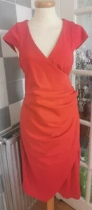 Womens Red Cross Over - Stretchy Ruched Knee Length Formal Dress - UK 18 - Picture 1 of 10