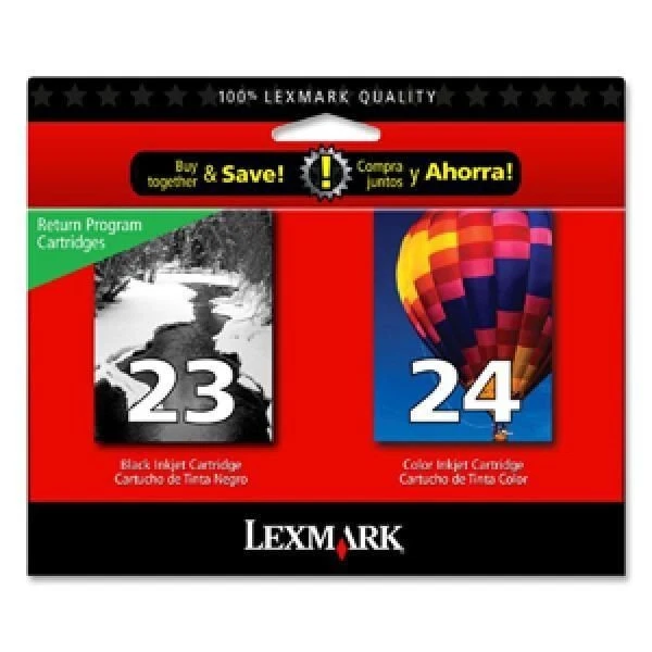 2 NEW Genuine Factory Sealed Lexmark 23 Black and 24 Color Inkjet Cartridges - Image 1 of 1