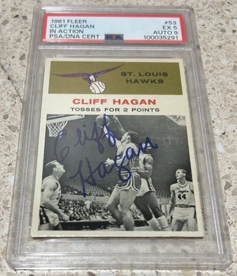 Cliff Hagan Hawks 1961 Fleer In Action #53 PSA 5 9 Signed Auto HOF Autograph - Image 1 of 2