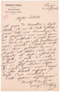 ITALY  EGYPT 1865  MINISTRY OF FOREIGN AFFAIRS  LETTER  SIGNED BY CHRISTOFORO - Picture 1 of 1