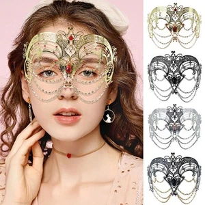 Womens Masquerade Masks Delicate Face Cover Elegant Costume Mask Filigree Metal - Picture 1 of 7