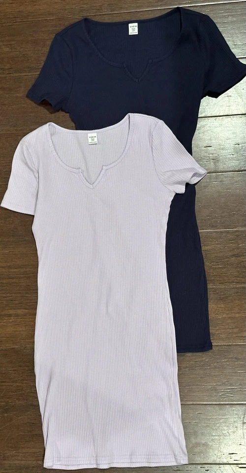 Juego de 2 vestidos de punto acanalados Shein para niñas - talla 14Y - lavanda y azul marino Foto 1 de 4