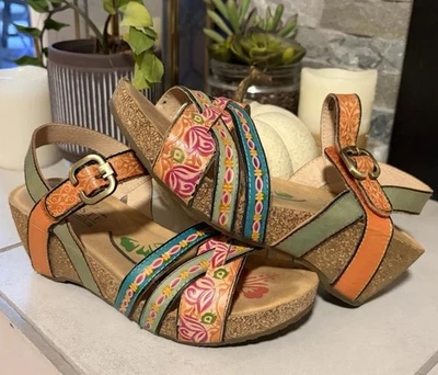 Spring Step L'Artiste Sandals Womens Size 37 (6.5/7) Floral Wedge Strap Leather - Image 1 of 4