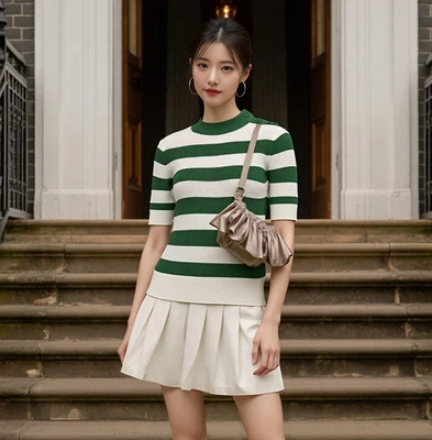 Top tejido UNIQLO Comptoir des Cotonnniers para mujer talla XXS mezcla de lino a rayas preppy Foto 1 de 4