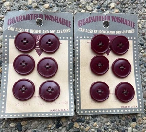 Vtg Le Chic Buttons On Paper Card 2pc 6 On Each 3/4” Burgandy Sewing Crafts NOS - Picture 1 of 6
