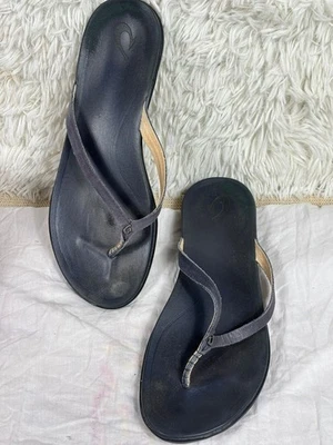 Olukai Womens Ho’opio 20290-54DE Leather Flip Flops Sandals Navy Trench Blue 11 - Imagem 1 de 4