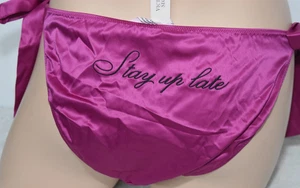Victoria's Secret Satin Side Tie Cheeky Panty Embroidery Stay Up Late Large - Picture 1 of 7