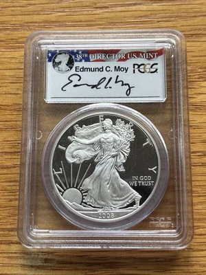 2008-W American Silver Eagle $1 PCGS PR69 DCAM Edmund C. Moy Signed - Image 1 of 2