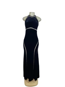 Xscape Womens Black Velvet Evening Gown Maxi Dress With Beige Trim 8 - New - Picture 1 of 6
