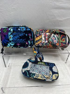 Lote 3 Vera Bradley Estuche de Identificación Cambio Bolsa de Monedas Pequeña Llevar Púrpura Rojo Negro Floral Foto 1 de 4
