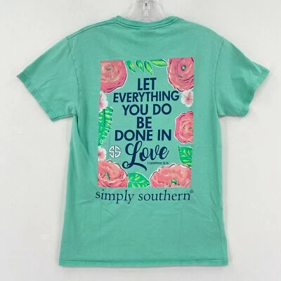 Просто Southern цветочный футболка верхний женщин маленький зеленый все быть сделано в любви - Изображение 1 из 4