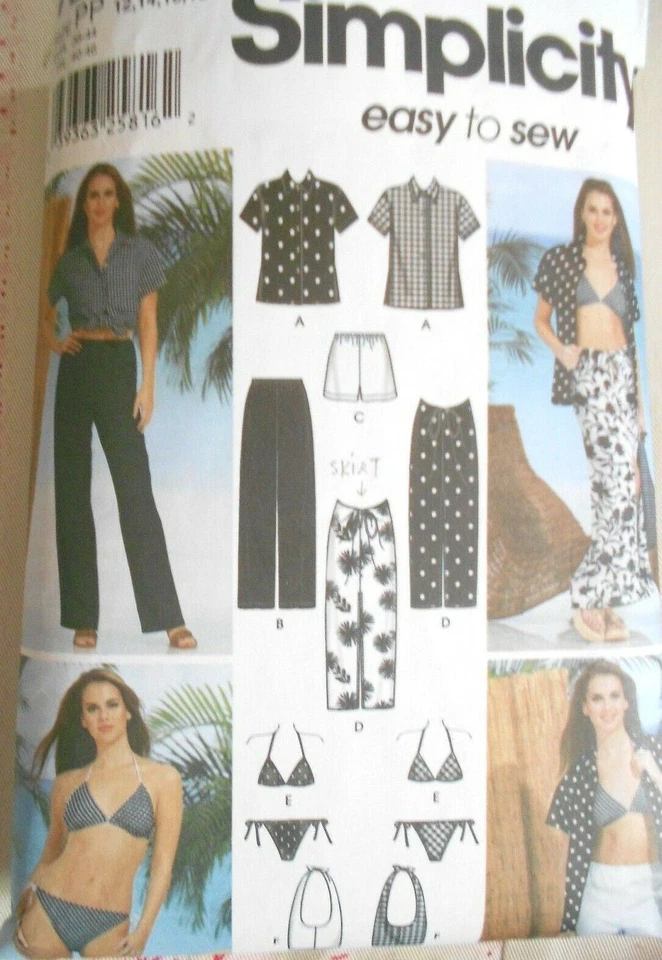 Simplicity Misses Shirt Pants Shorts Sarong Bikini Bag Pattern 7231 Size 12-18 - Image 1 of 1
