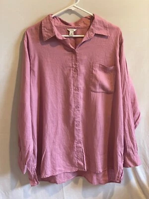 Women's L.L.Bean Linen Mauve Pink Button Front Top Plus Size 1X Reg Notched Hem - Imagem 1 de 3